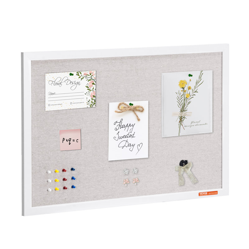 White Cork Board with Linen Surface Wall-Mounted