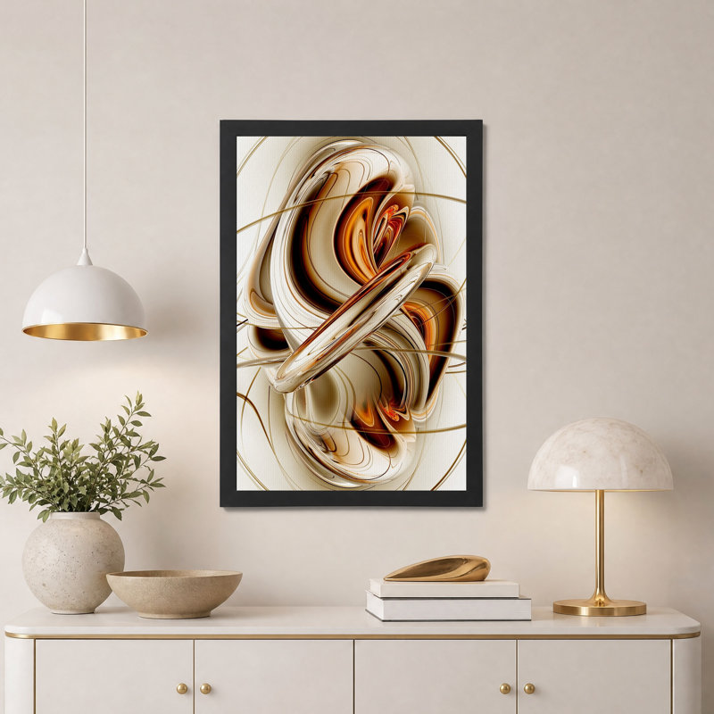 Tableau abstrait sur toile avec anneaux métalliques or et bronze tourbillonnants, H 30 po x l 20 po