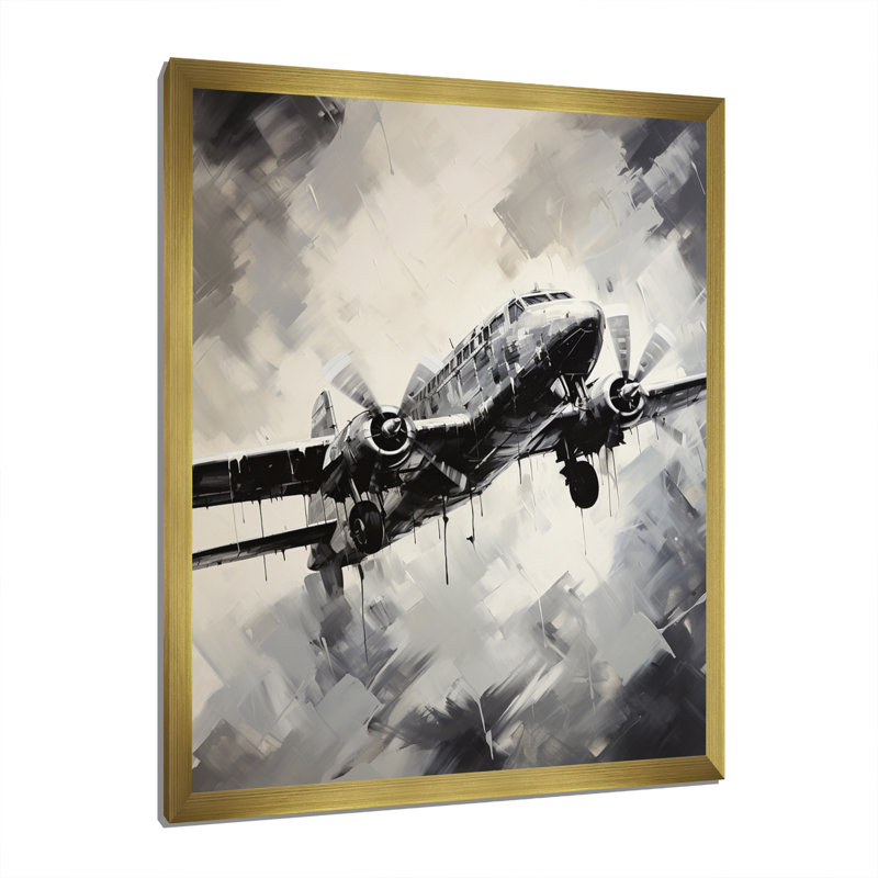 «Monochromatique Plane Soaring I - Avion, art mural salon, H 40 po x l 30 po x P 1,5 po, Encadrement doré