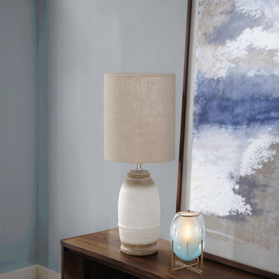Lighting, H 16 po, résine crème, abat-jour beige, contemporain