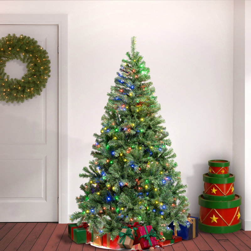 Pre-lit Artificial Sagamore Hinged Tree, LED Multi LED Lights, 6'