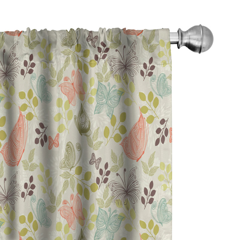Butterfly Floral Semi-Sheer Rod Pocket Curtain Panels, 28" x 95"