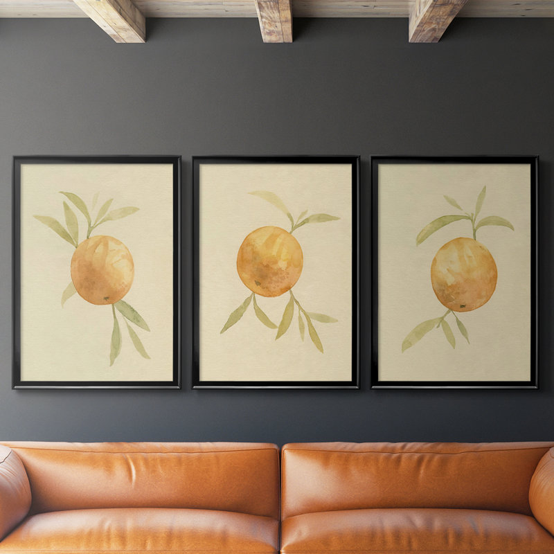 Dappled Oranges I - Toile tendue avec châssis sur mesure - 3 pièces, Noir, noir, noir, noir, H 30 po x l 63 po