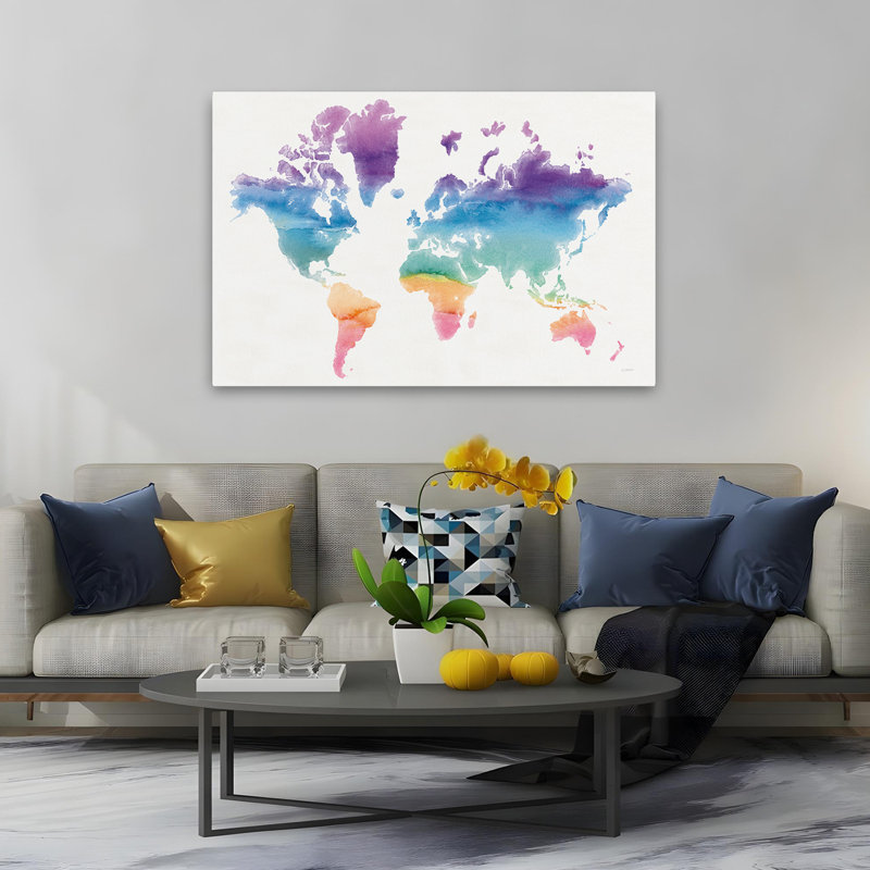 Monde aquarelle - globe bleu - Continents - vert, H 60 po x l 40 po