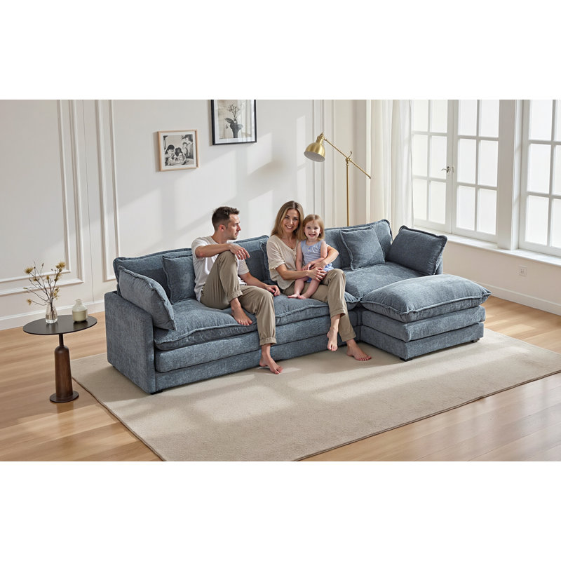Shamilla U-Shaped Modular Sectional Sofa with 2 Ottomans – Soft Chenille Upholstery & Reversible Design, Blue