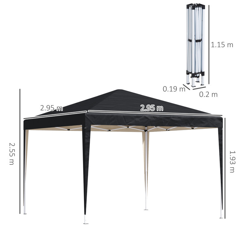 Verde 3m x 3m Metal Pop Up Gazebo, Black