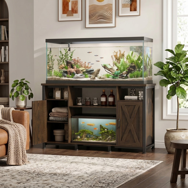 Support d'aquarium de 55 à 90 gallons avec prise de courant, armoire de rangement robuste de 1000 lb, L 52 po x l 19,7 po
