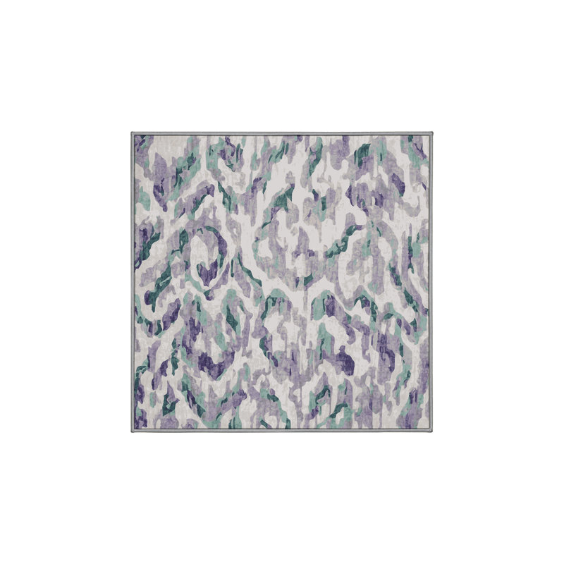 Machine Washable Gray Area Rug, Square 5'