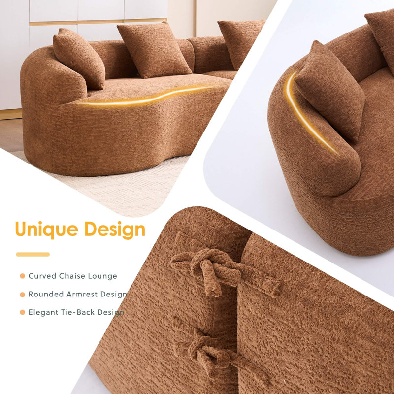 Canapé modulaire incurvé modulaire 110 po - Canapé-lit en chenille haute densité 30D pour appartement et salon, Tanné
