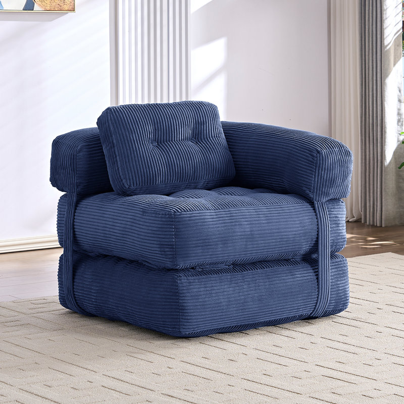 34" Folding Floor Sofa Bed – Ergonomic Lounger with Removable Cushions, Dark Blue