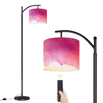 Lampe sur pied arc avec abat-jour réglable abat-jour aquarelle rouge-rose 3 températures de couleur à haut gradateur avec interrupteur au pied pour la chambre à coucher