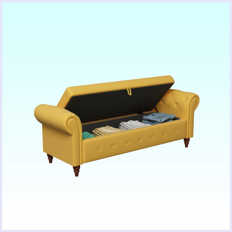 Xamiera Polyester Upholstered Storage Bench, Yellow