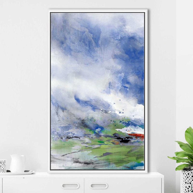 «Spring Air I» par Mark Lawrence, peinture sur toile à cadre flottant, H 63,5 po x l 39,5 po x P 2 po, Cadre flottant blanc