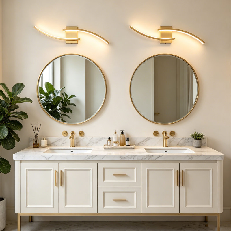 Modern Gold LED Wall Sconce, Dimmable Curved Wall Light Fixture, Gold