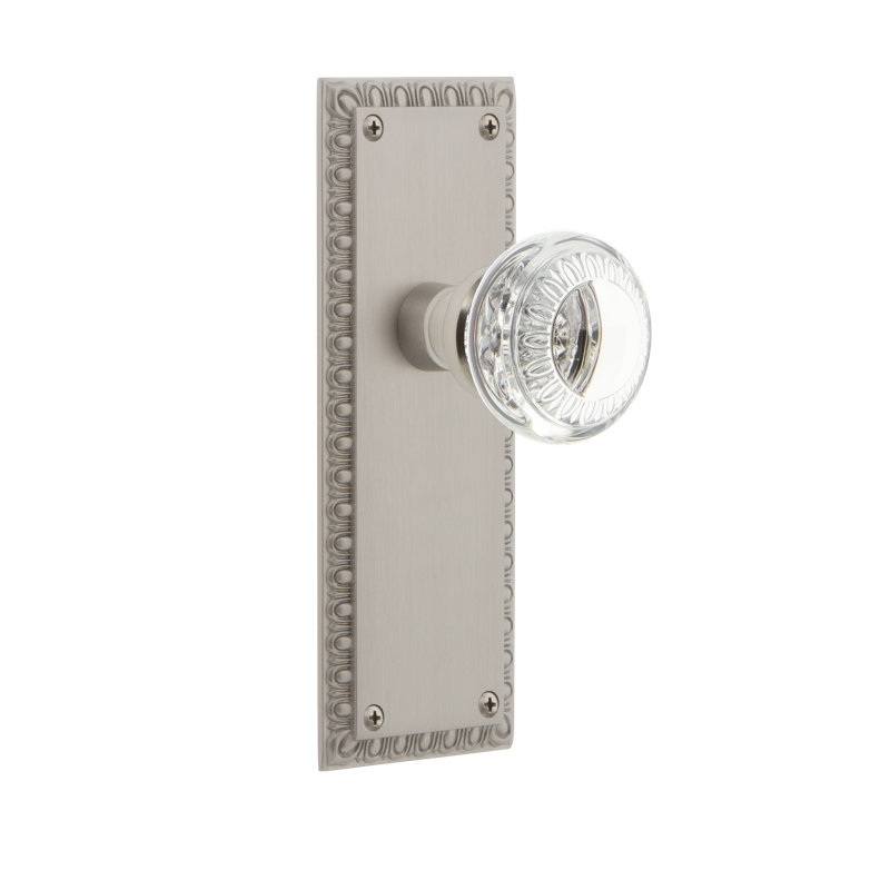 Nostalgic Warehouse Neoclassical Plate Passage (Hall & Closet) with Crystal Neoclassical Knob, 2.375", Satin Nickel