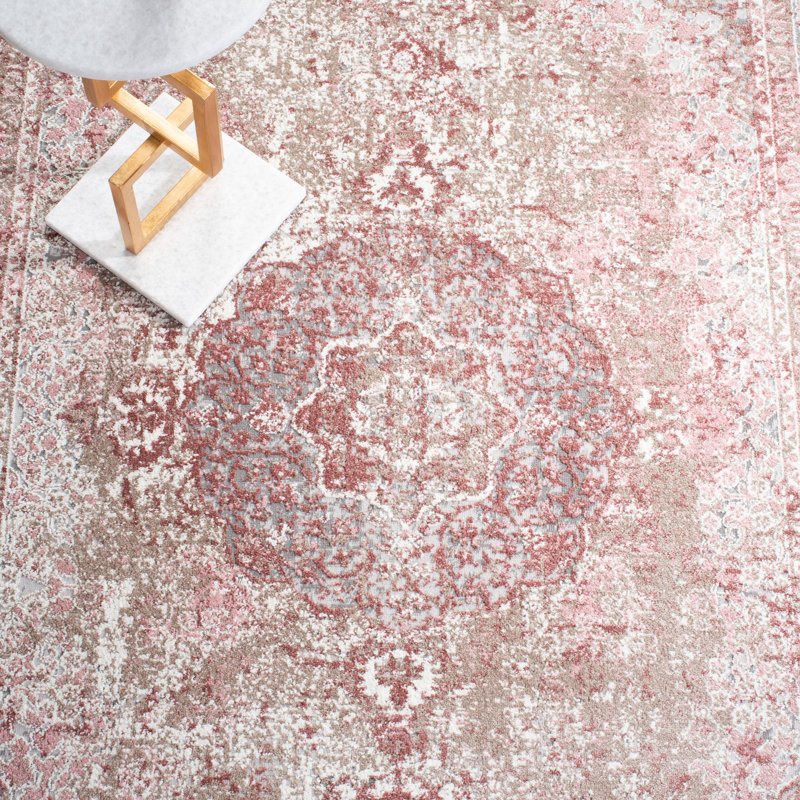 Adams Oriental Rose/Ivory Area Rug, Runner 2' x 6'