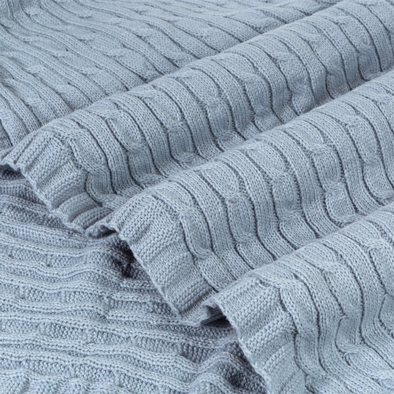 Light Blue Knitted Cable Design Throw Blanket