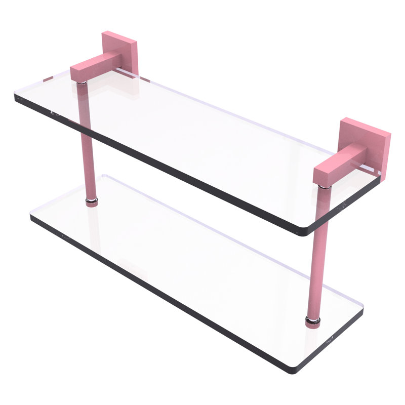 Tablette en verre à deux niveaux Montero Collection Montero, H 8,3 po x l 16 po x P 5,7 po, Rose