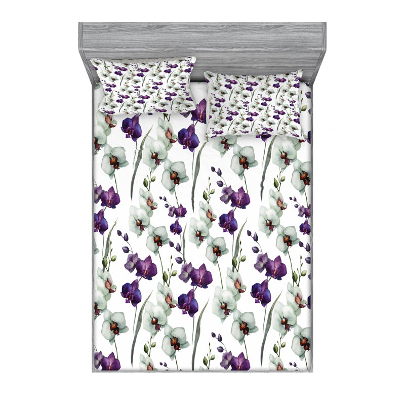 Microfiber Floral Sheet Set, Full Sheet Set with Fitted Sheet