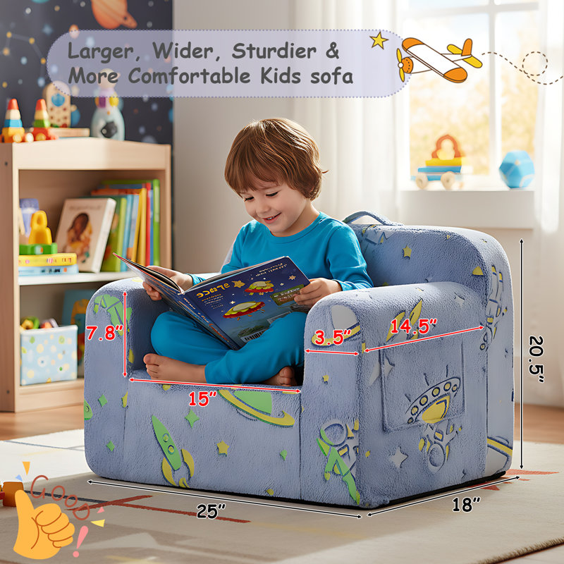 Fauteuil pour tout-petits, canapé pour enfants avec poches latérales, Astronautes bleus