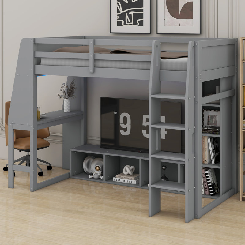 Lit mezzanine avec bureau, Lit double