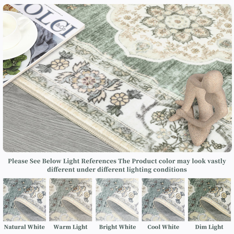 Boho Vintage Traditional Area-Rug, Indoor Floral Carpet for Bedroom, Living Room, Rectangle 9' x 12'