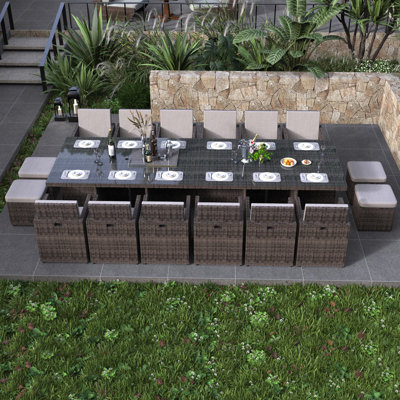 16 - Person Wicker Patio Dining Set with Rectangular Table , Cushions Included