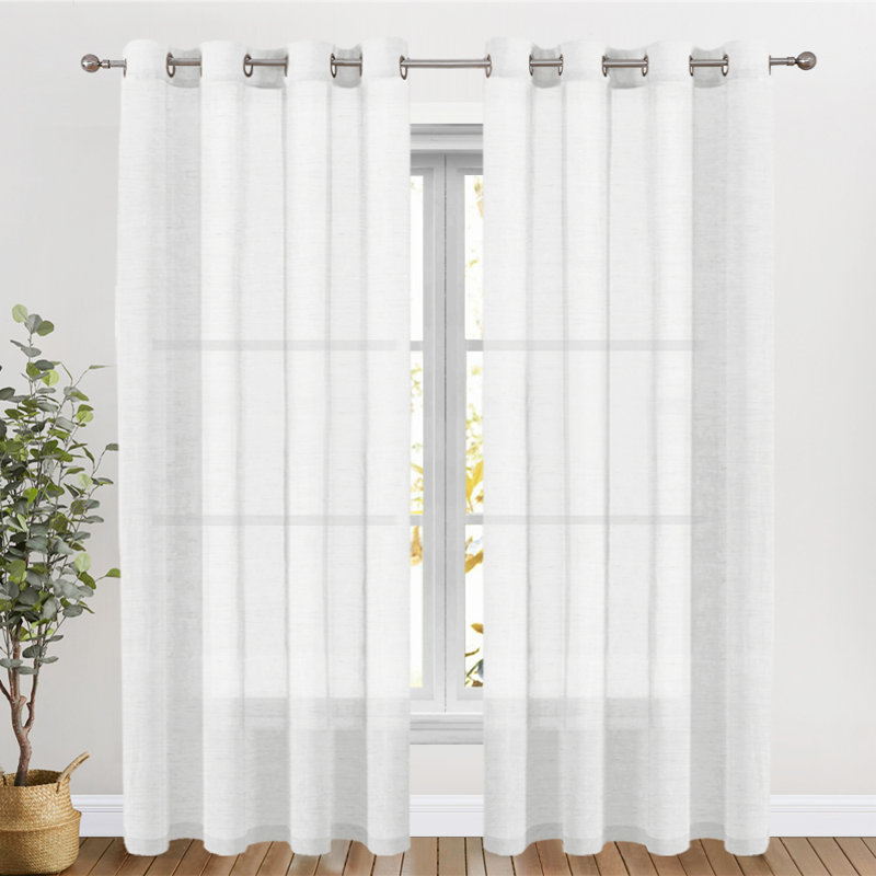 Paire de rideaux semi-transparents avec œillets Dawan, Blanc, L 52 po x L 84 po