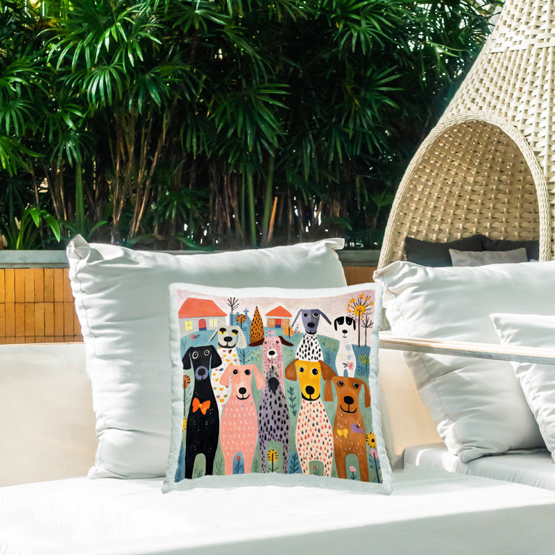 Coussin d'extérieur imprimé "Mixed Puppies Landscape" par Lazar Studio