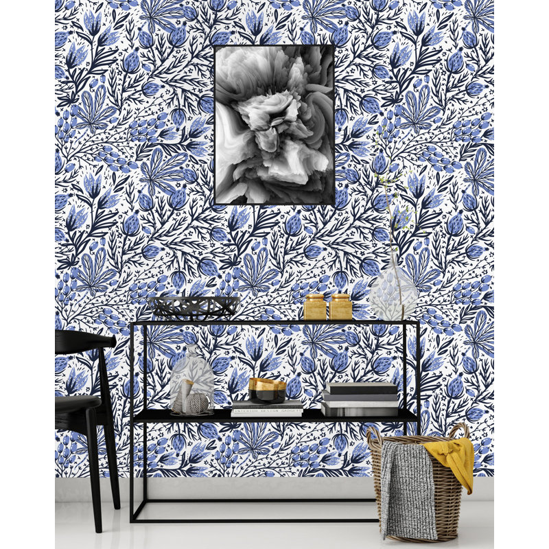Panneau de papier peint adhésif Nan Folk Flowers, L 75 po x l 25 po