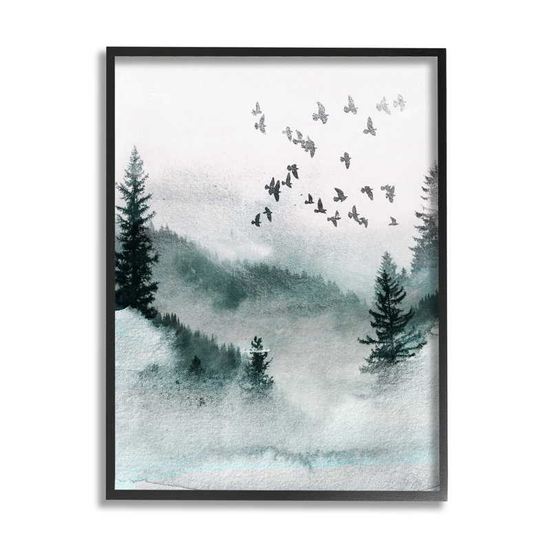 Oiseaux qui volent des arbres de la forêt sur une peinture sur bois, H 30 po x l 24 po x P 1,5 po