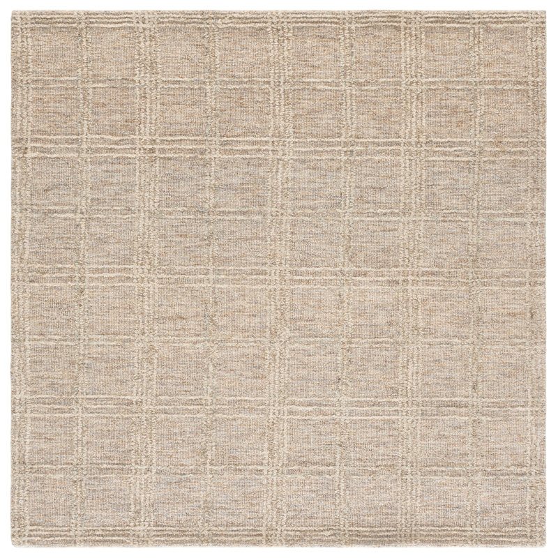 Tapis géométrique Genre 851 tufté à la main, 80 % laine, 20 % coton, Carré 6 pi