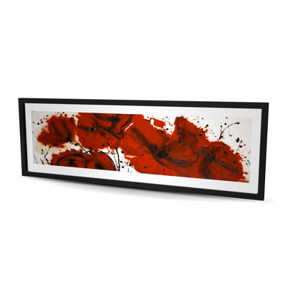 Abstrait champ de fleurs rouges - reproduction encadrée moderne avec passe-partout