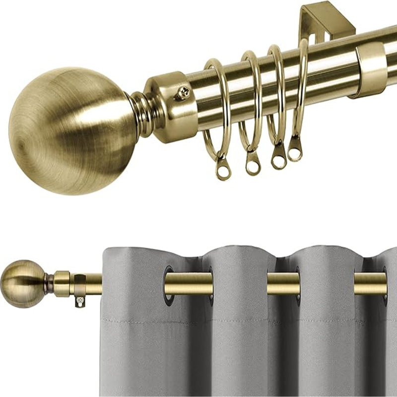 Adjustable Plain Metal Ball Curtain Rod, Antique Brass, 160-300 Cm