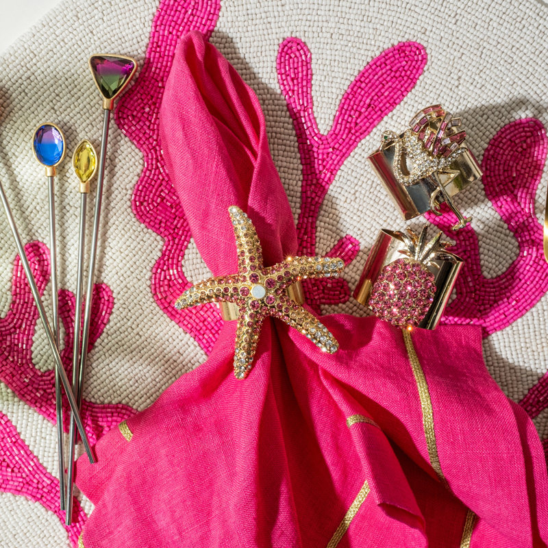 Sparkling Starfish Napkin Rings, Pink/Gold