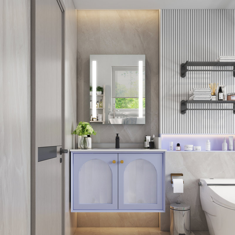 Armoire à miroir encastrée ou à surface H 30 pouces avec désembueur et tablettes réglables H, H 30 po x l 20 po x P 4,63 po