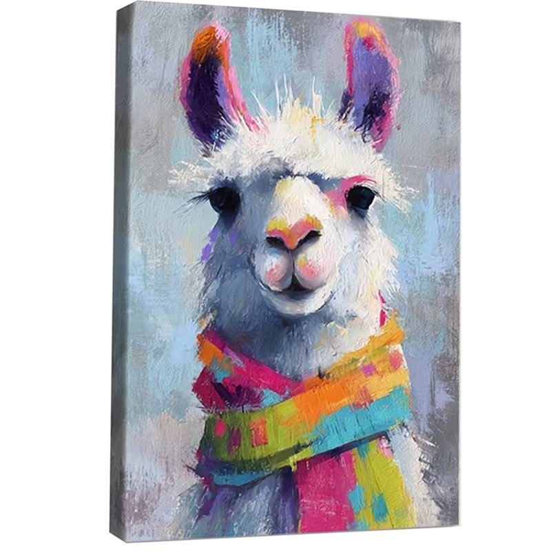 30*20，1pc of Framed Canvas Artwork Featuring a Curious Llama Adorned with a Vibrant Scarf, Ideal for Valentine'S Day And Christmas Decorations, Parties, And Living Room Embellishments.