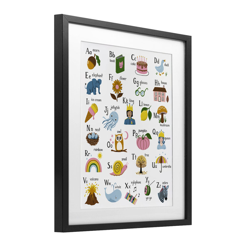 Impression amusante sous-verre avec alphabet illustré par Bex Morley Design, Cadre noir minuit, H 21 po x l 17 po