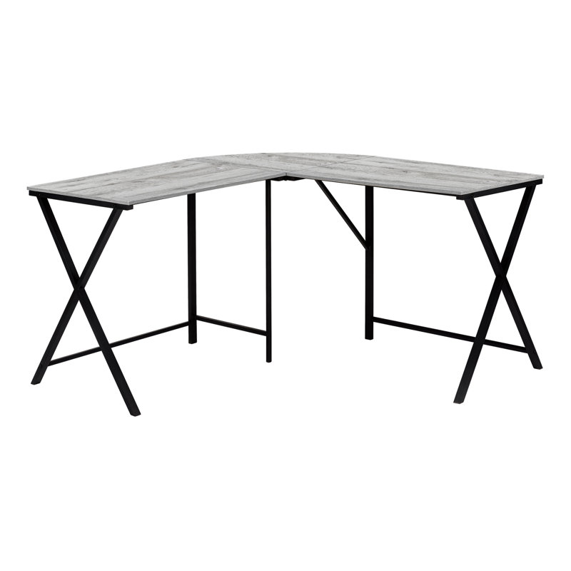 Bureau d'ordinateur, bureau personnel, coin, L 55 po, forme en L, travail, ordinateur portable, stratifié gris, métal noir, contemporain, moderne