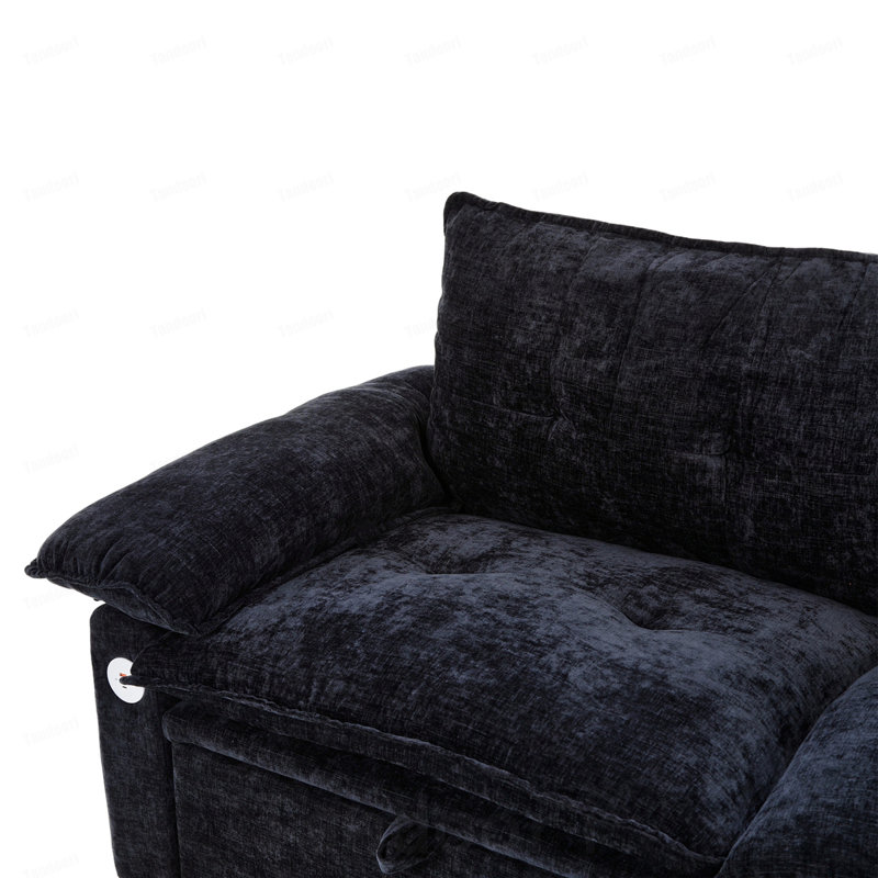 Canapé-lit convertible en velours avec matelas dépliable, Velours - noir