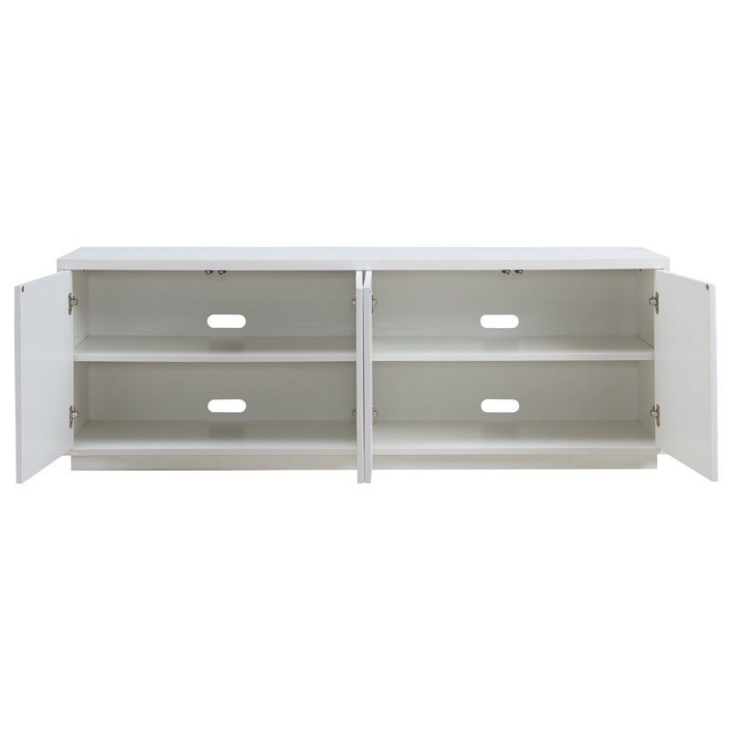 Hanson 70" Mid-Century Modern TV Stand for TVs up to 75" in White with Fluted Doors & Adjustable Shelves | Media Console for Living Room