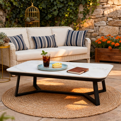 Aluminum Rectangular 51.25"L X 25.5"W Patio Coffee Table With Sintered Stone Tabletop