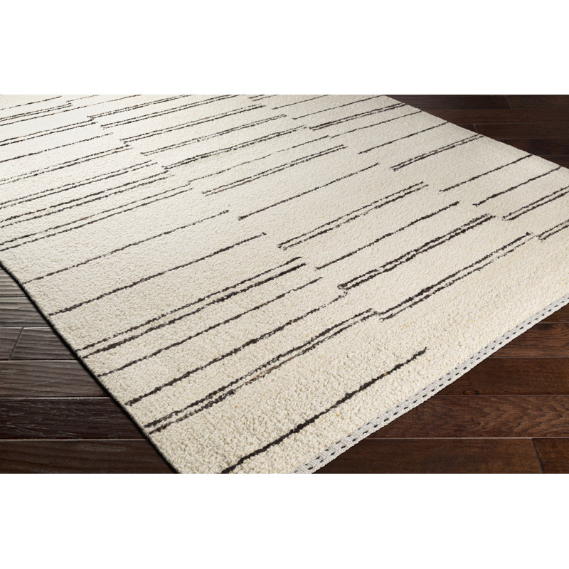 Alexuss Mae Striped Handmade Flatweave Wool Gray/Cream Area Rug, Rectangle 10' x 14'