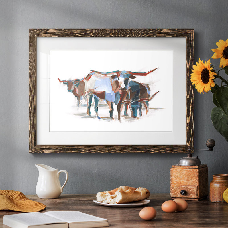 Modern Longhorns II, reproduction d'art encadrée, Noyer, H 22 po x l 32 po x P 1,5 po