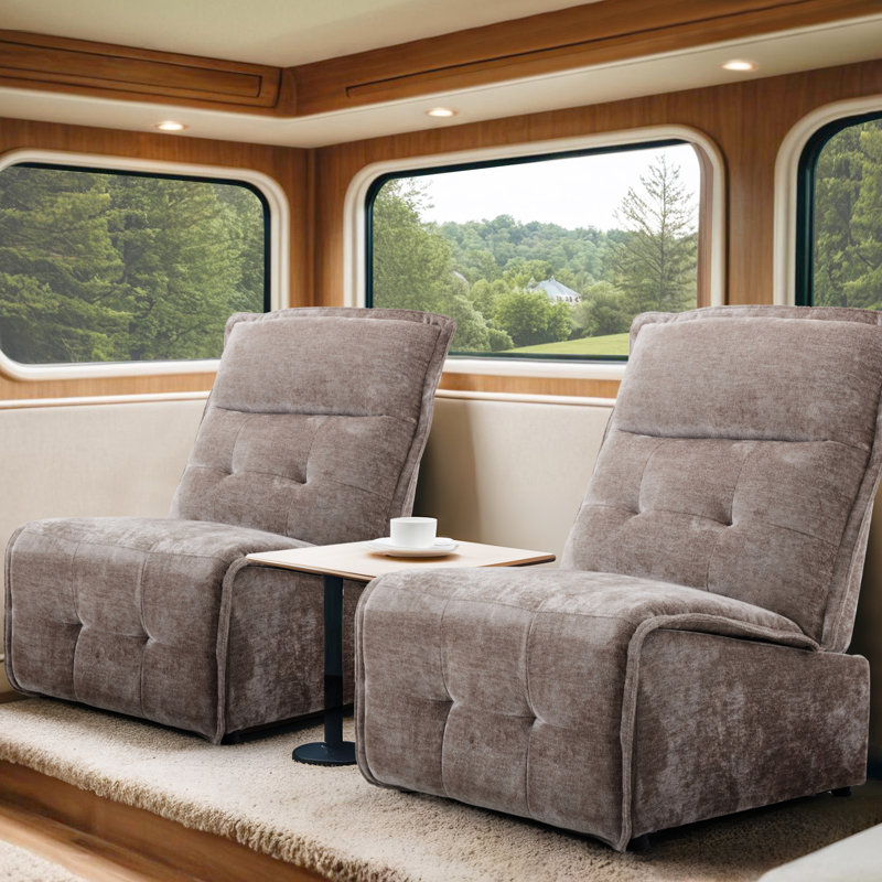 3.5" Wall Clearance Armless Power Recliner Chair with USB Ports, Brown Polyester