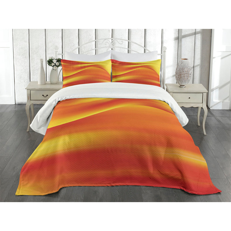 King Size Quilted Bedspread Set in Vibrant Orange and Yellow