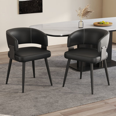 Modern Dining Chairs Set of 2, Upholstered Faux Leather Kitchen Side Chairs with Curved Open Back, Easy Assembly for Dining Room, Restaurant, Cafe