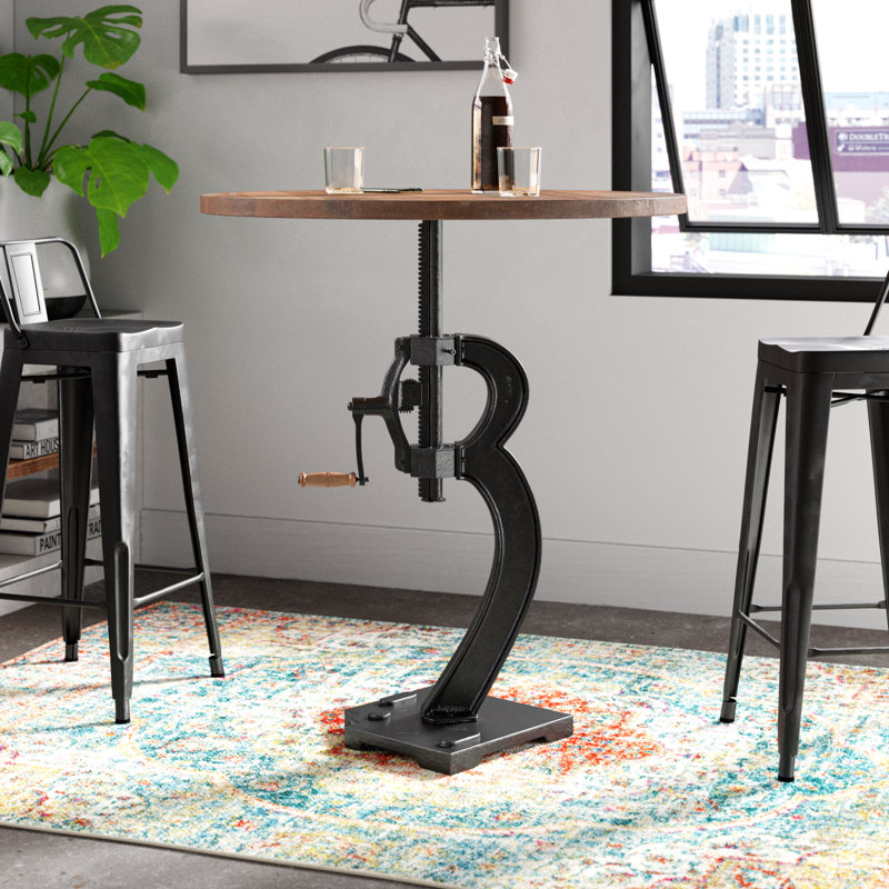 Reiber Round Solid Wood Top Metal Base Dining Table