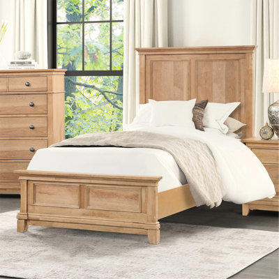 Natural Oak Twin Bed Frame With Style And Plank Headboard, Constructed Of Rubberwood, Engineered Wood, Solid Pecan Veneer For Bedroom Stunning Style, Oak, Using Haven