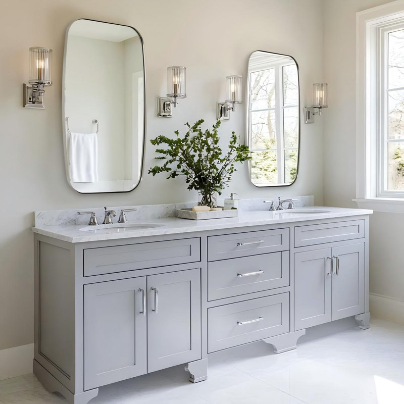 Miroir de salle de bain ovale moderne | Cadre en acier inoxydable, Nickel brossé, 36 po x 24 po